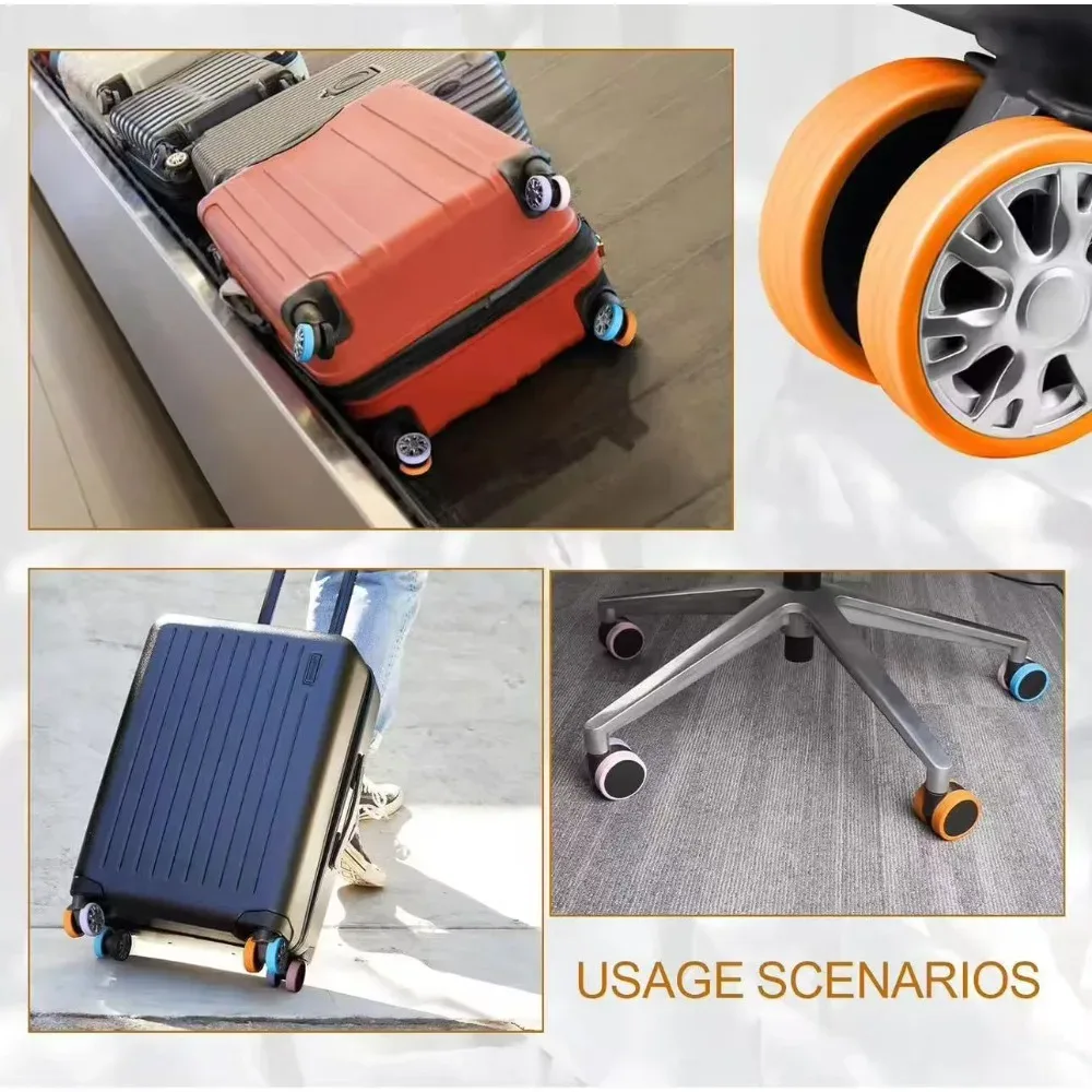 protecteur de roue en silicone, 8 pièces, compartiment à bagages, housse de protection de roue, boîtier de chariot, manchon à roulettes silencieux, accessoires de valise