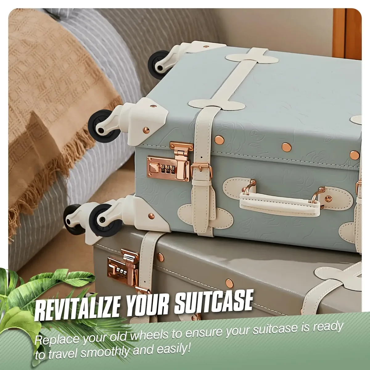4 roues de remplacement noires pour valise, avec vis, silencieuses, pour chariot de voyage, axe de 5 cm