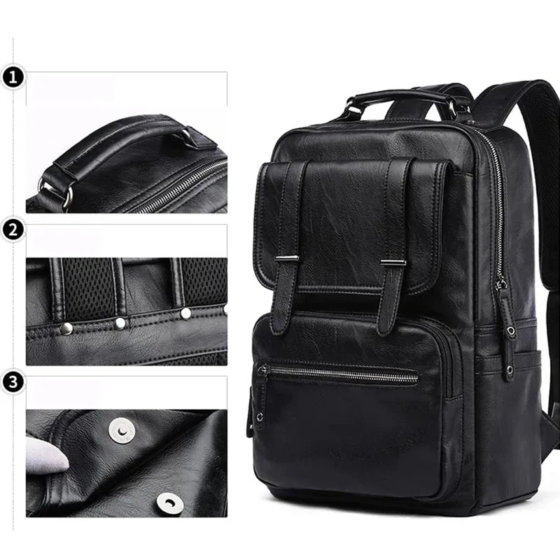 moyyi-sac à dos en cuir pour ordinateur portable pour homme, sac à dos de voyage étanche, sac d'affaires vintage pour commpiedmont, sac à dos en cuir décontracté