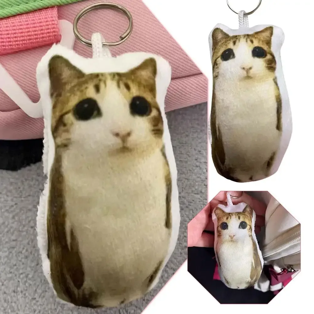 porte-clés sonore en peluche chat 'meow' viral, pendentif chat doux avec son 'meow', porte-clés métallique portable, mignon pour les amoureux des chats et les sacs à dos