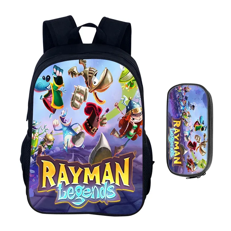 jeux de dessin animé rayman legends 2 pièces ensemble sac à dos cartable garçons filles camping sac à dos trousse à crayons sac à crayons boîte à crayons
