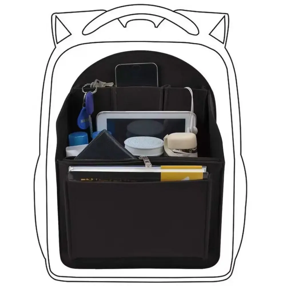 organisateur de sac à dos en feutre multi-poches, insert de sac, pochette zippée, pour ordinateur portable, voyage, université, couches, femmes, navetteuses