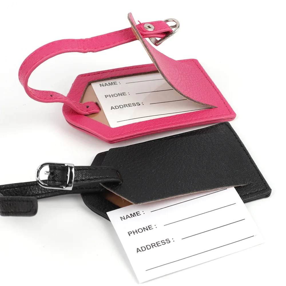 étiquettes de bagage en cuir pu, accessoires de voyage pour femmes et hommes, porte-nom et adresse pour valise, étiquettes d'embarquement, plusieurs couleurs disponibles