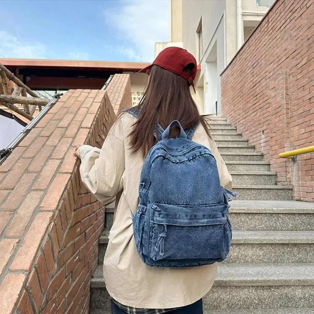 sac à dos en jean y2k tendance, style urbain, grande capacité, sac à main vintage, sac de shopping, sac bandoulière uni de style japonais pour fille