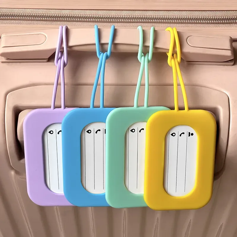étiquettes de bagage de voyage en silicone, porte-nom et carte d'identité, couleur unie, étiquette de valise, étiquette de bagage d'embarquement, accessoires de voyage