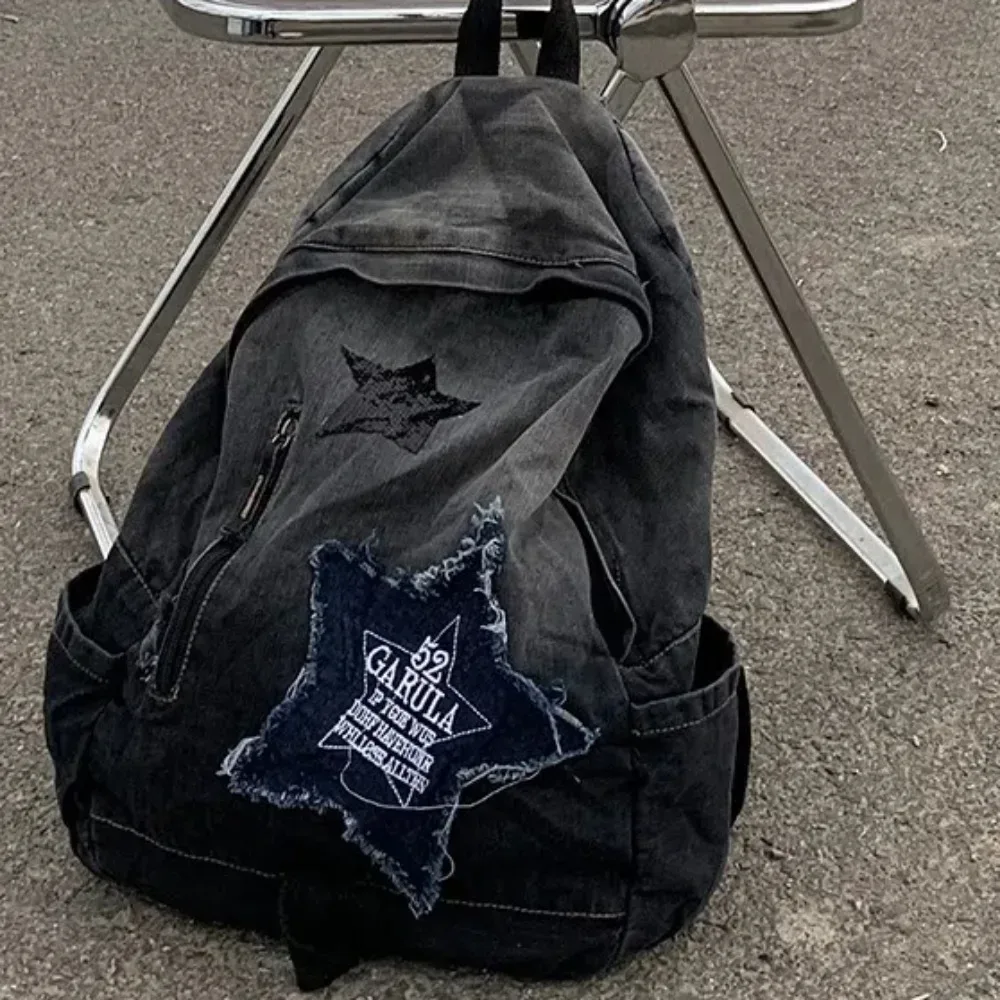 nouveau sac à dos en denim à motif d'étoile y2k, cartable d'étudiant punk, sac à dos de voyage de grande capacité pour étudiants