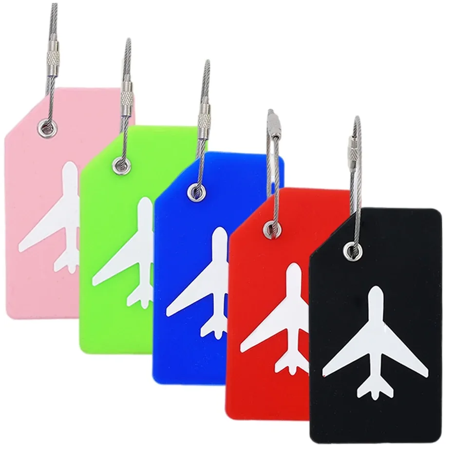 étiquettes de bagages en silicone pour valises, accessoires de voyage, porte-carte d'identité, boucle en acier inoxydable, identifiant de bagages, 1/5 pièces