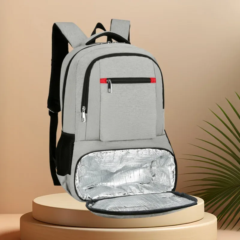 sac dos oxford université gris noir isolant aluminium poche zippée transport voyage quotidien use