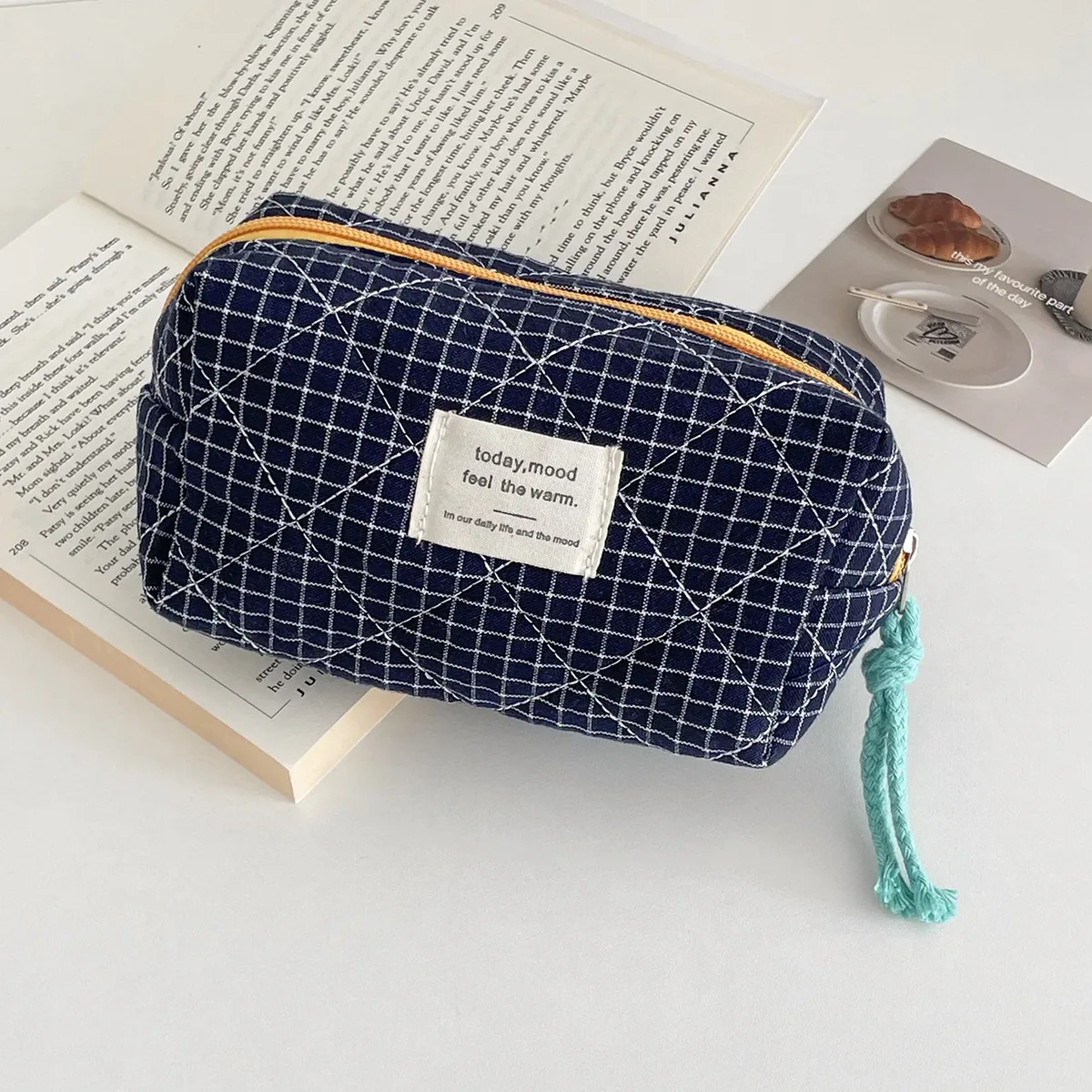 pochette octogonale à carreaux rétro, organisateur portable de grande capacité, trousse de maquillage pour cosmétiques, essentiels quotidiens pour femmes, travail de voyage