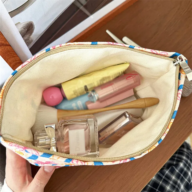trousse de toilette portable à motif palmier tropical, sac de voyage pour maquillage et articles divers, organisateur à main pour vacances