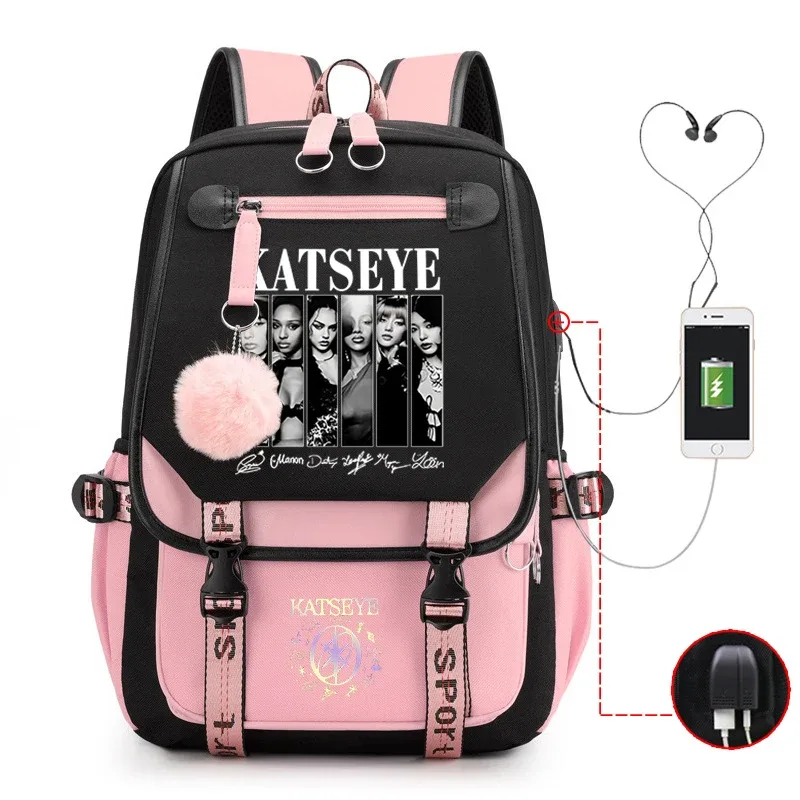 nouveau sac à dos kpop katseye multifonction pour femmes, hommes, filles, sac à dos de voyage quotidien, sac d'école pour adolescents, sac pour ordinateur portable