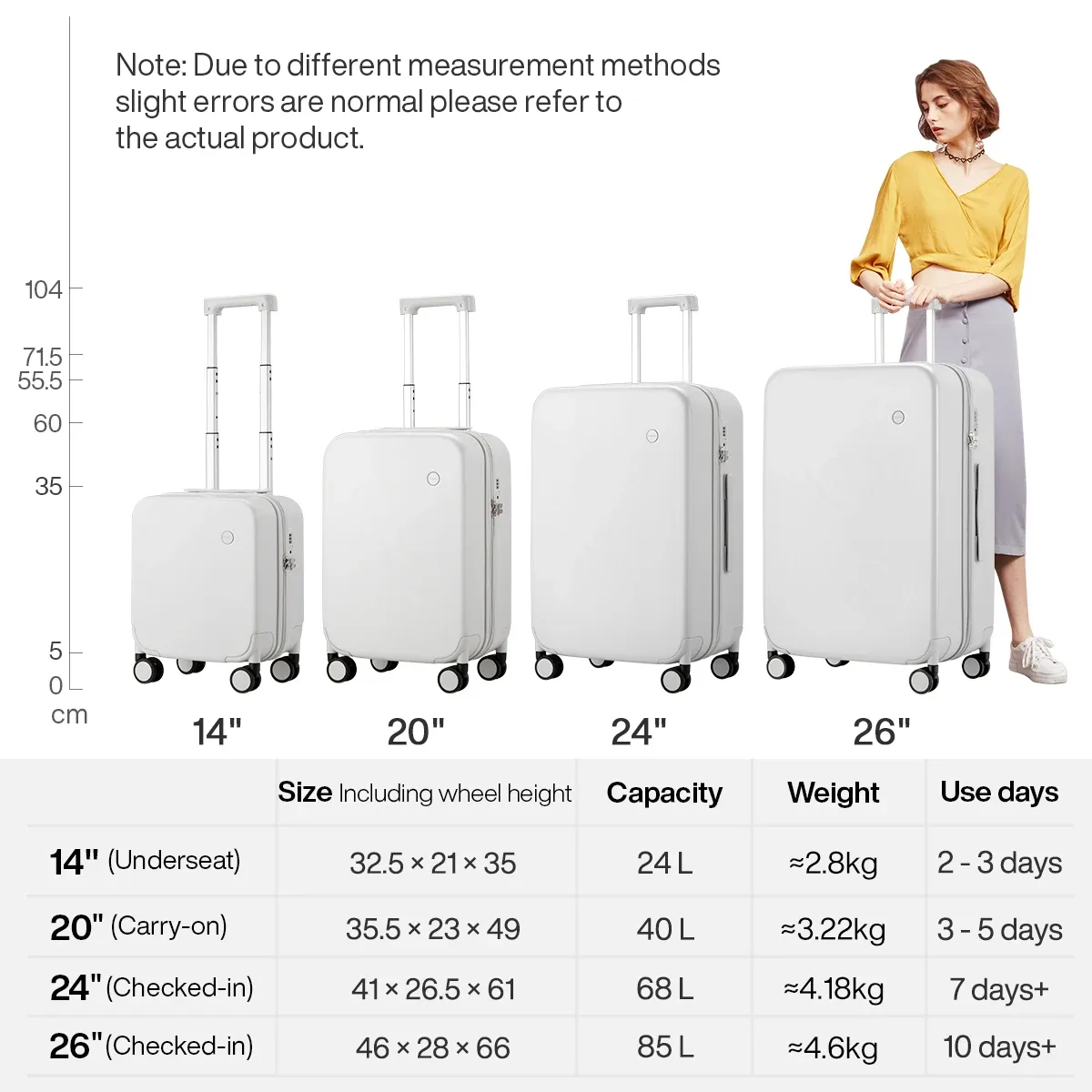 réi-valise de voyage à roulettes pour homme et femme, design puriste, 14 ", 20", 24 ", 26", roues roulantes, grille fine hardside