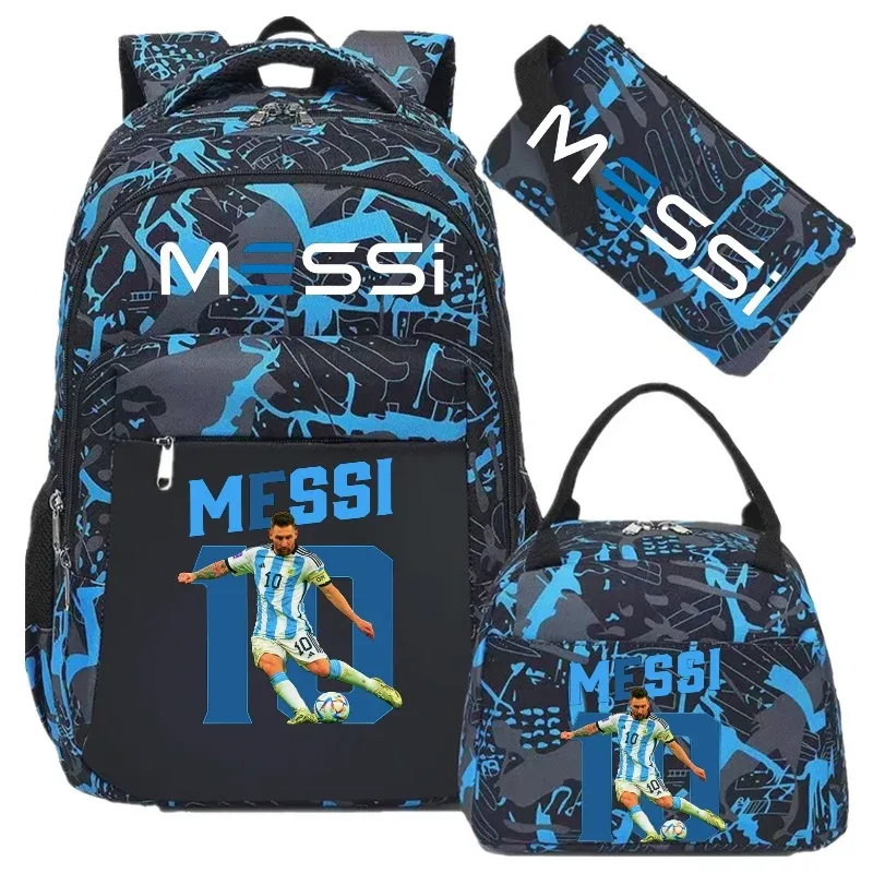 sac à dos de football messi, camouflage, pour étudiants, sac d'école pour ordinateur portable, sac à dos de grande capacité, pour femmes et hommes, loisirs, voyage, mochila 3 pièces