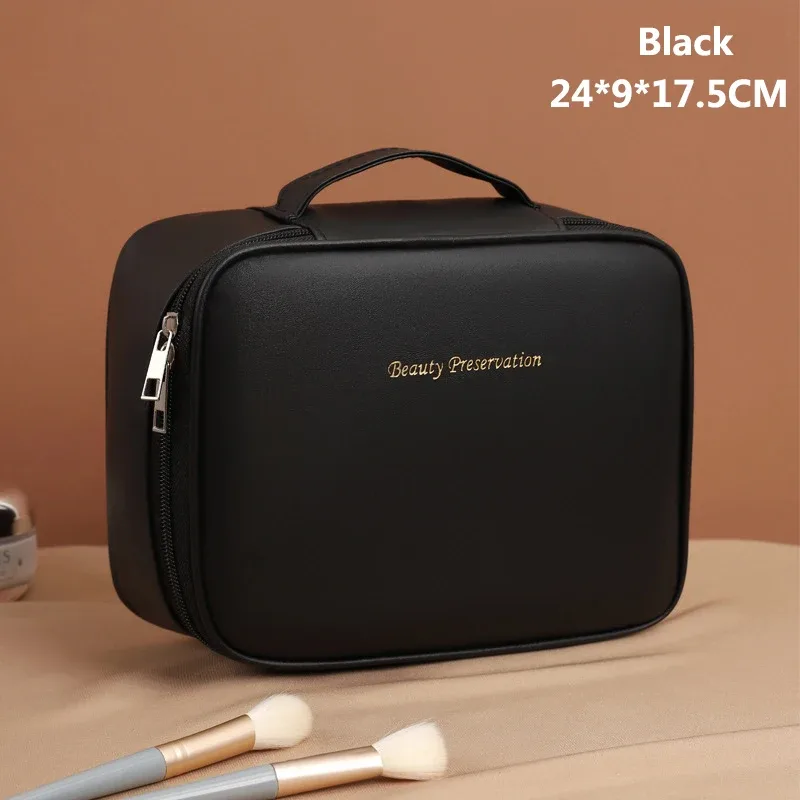 sac de maquillage fourre-tout de luxe en pu pour femmes, grande capacité, organisateur de voyage portable, sac de rangement de cosmétiques, pochette double couche pour dames