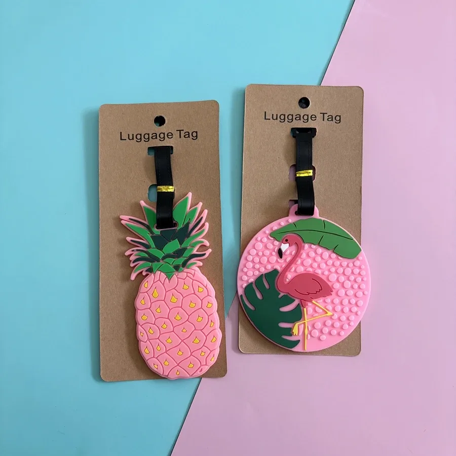 étiquette de bagage rose ananas flamant rose, étiquette de contrôle de voyage, carte d'information intégrée, carte arrière en carton disponible pour super, 1/2 pièces