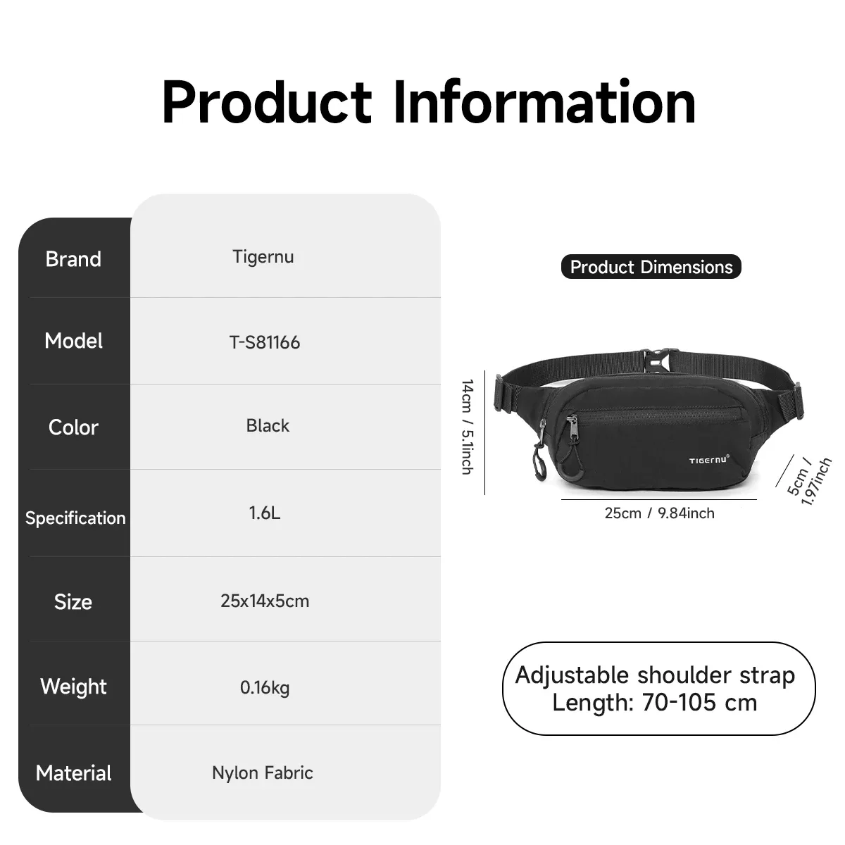 tigernu nouveau sac bandoulière léger pour homme, sac à bandoulière résistant aux éclaboussures, sac banane multifonctionnel pour homme