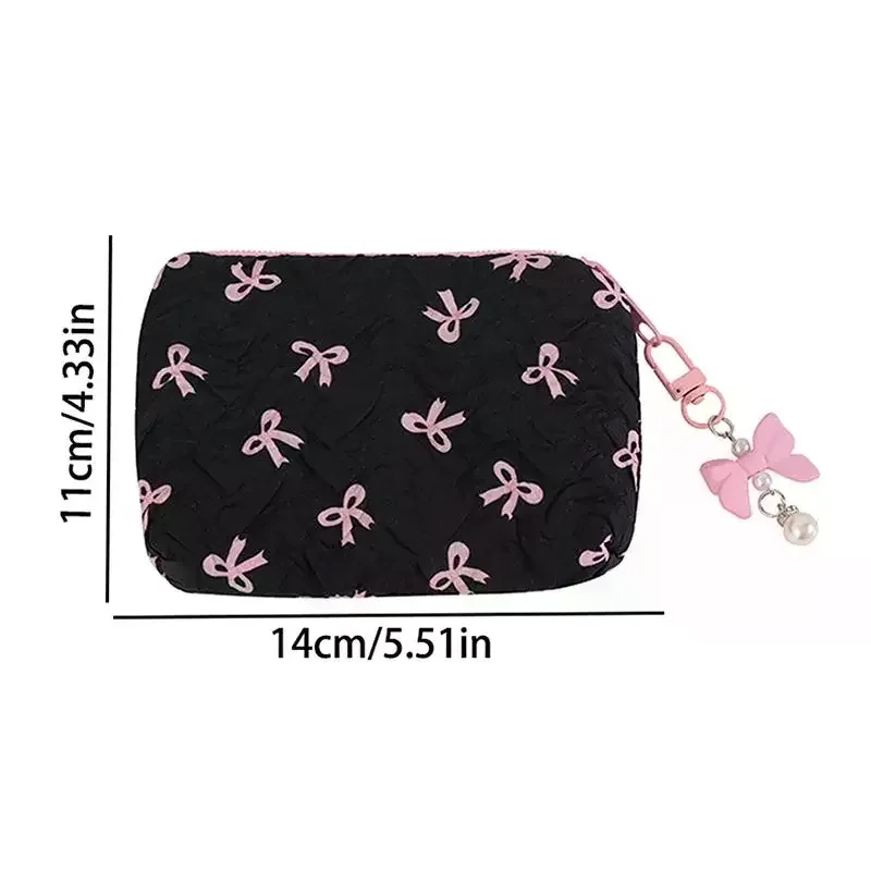 trousse de maquillage en tissu avec nœud mignon, pochette cosmétique pour femme, organiseur de voyage portable pour rouge à lèvres et écouteurs, petite pochette de rangement
