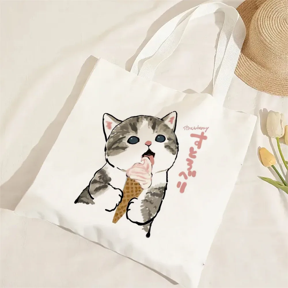 kawail chat lin sac à provisions graphique harajuku femmes fourre-tout sac à main grande capacité femmes sacs à bandoulière eco mode filles sacs à main