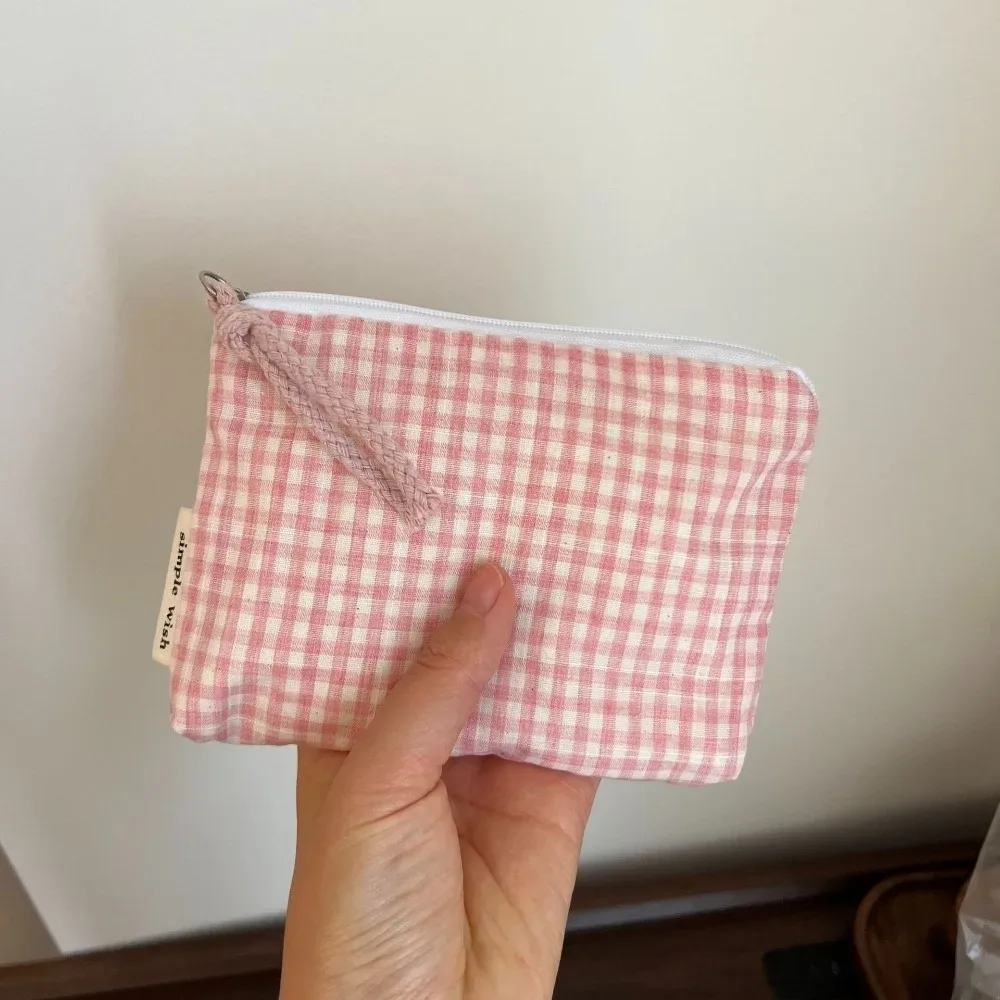sac de maquillage portable rayé rose pour femmes, sac cosmétique multifonctionnel portable, mini porte-monnaie pour clés, cadeau