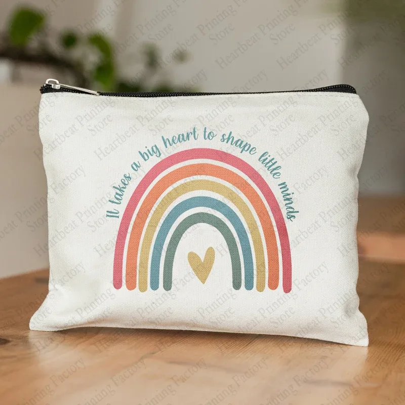 sac cosmétique motif arc-en-ciel it takes a big coussins to shape little minds, trousses de maquillage de toilette, trousse à crayons scolaire, cadeau pour les enseignants