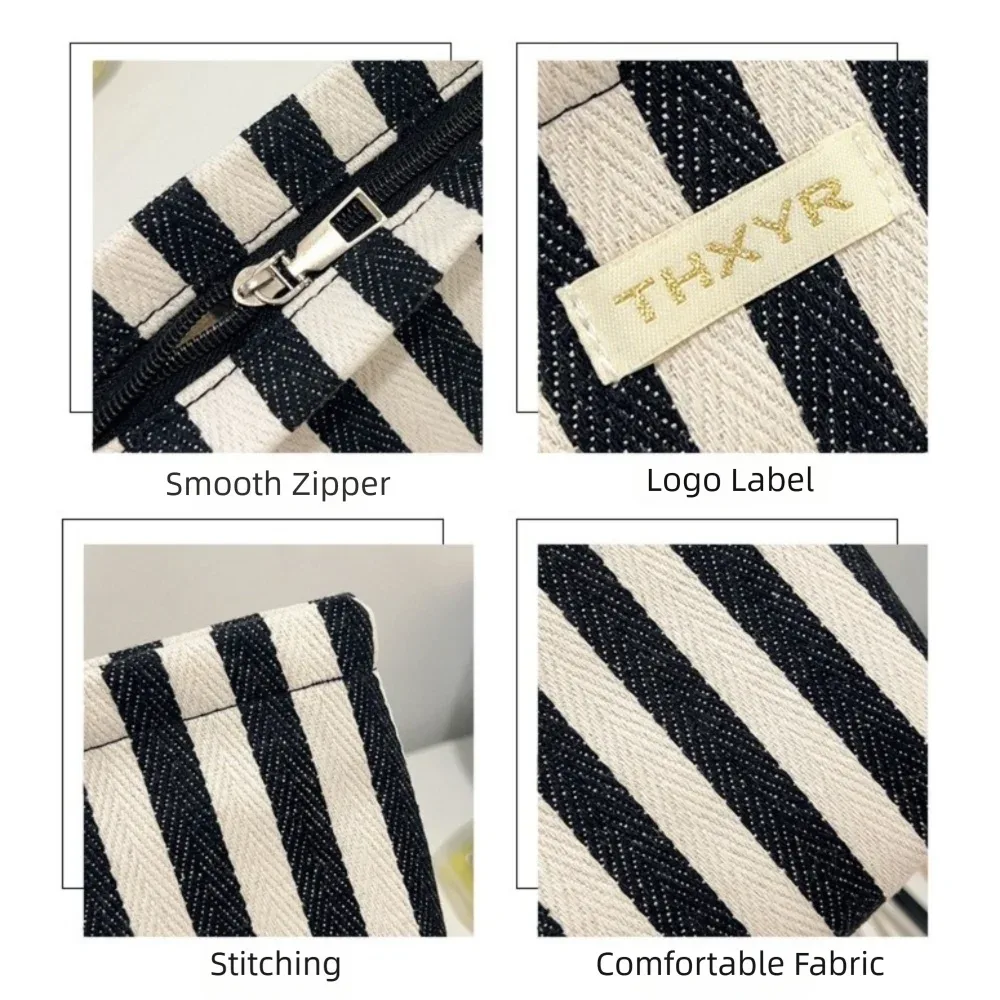 sac de maquillage portable à rayures, léger et multifonctionnel, grande capacité, organiseur de maquillage à fermeture éclair pour voyage