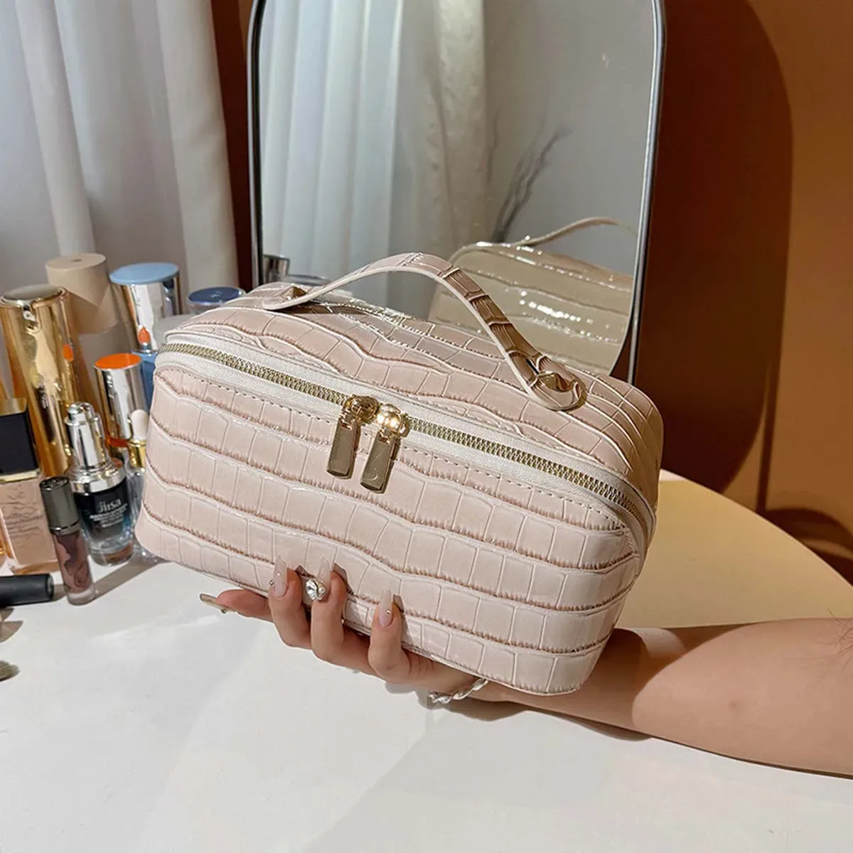nouvelle trousse de toilette de voyage haut de gamme, de niche, grande capacité, pratique, avec motif écorce, et sac de rangement à motif pierre cosmétique