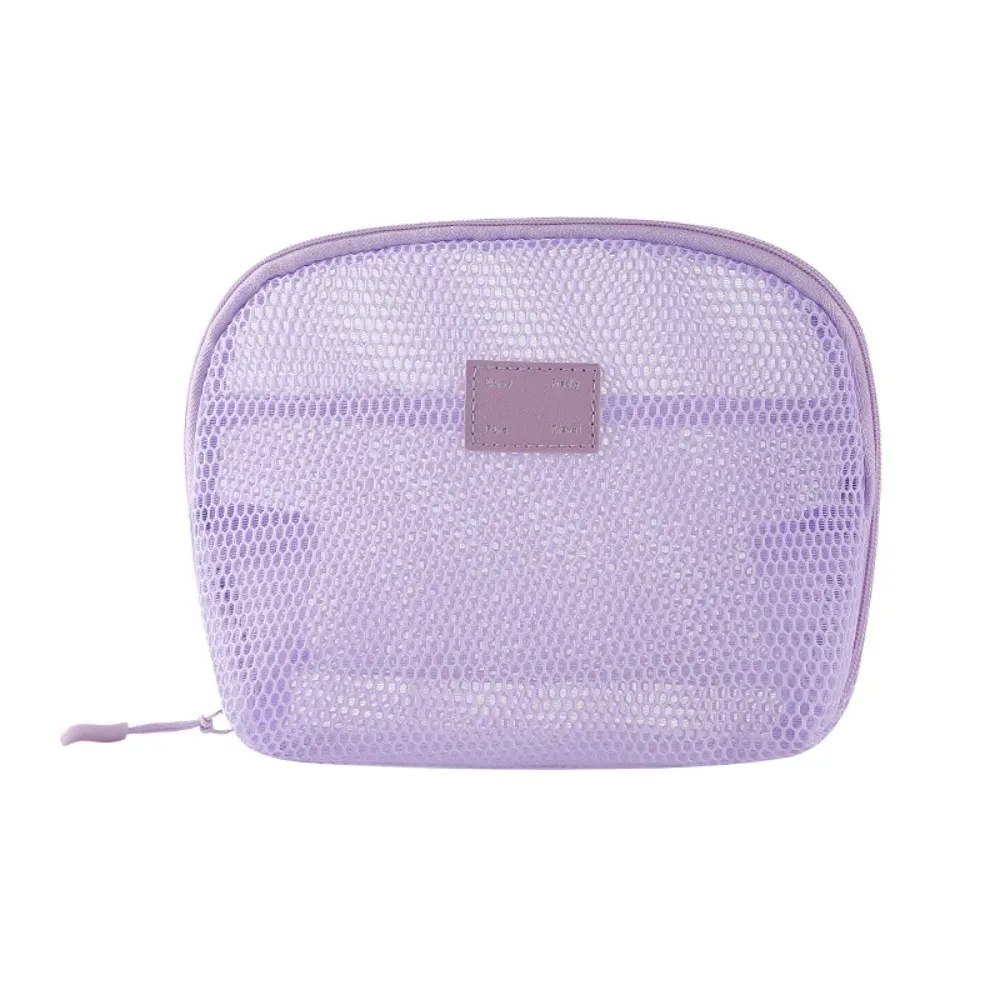 sac à cosmétiques en nylon décontracté avec fermeture éclair, pochette de rangement en maille, sacs de maquillage en maille polyvalents à main, voyage