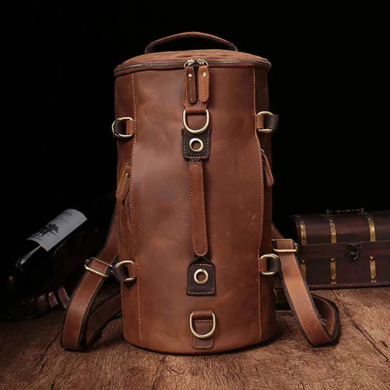 luufan design unique sac à dos en cuir pour hommes vintage crazy horse cuir seau sac à dos grand homme sac de voyage hommes sacs à dos