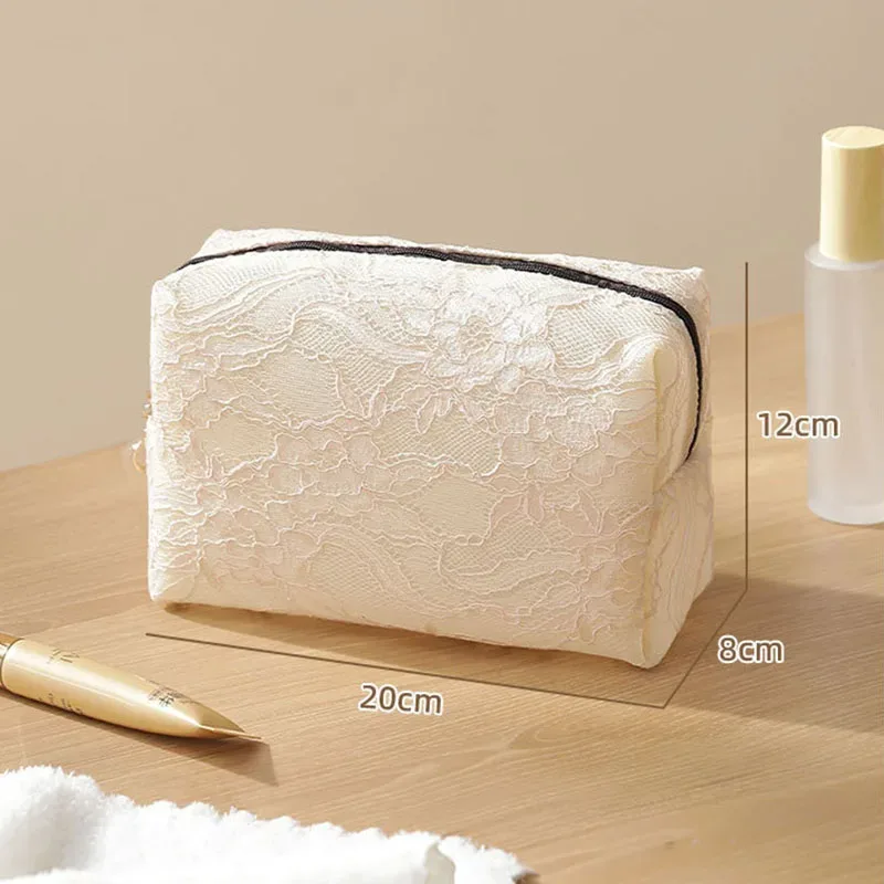 trousse de maquillage florale en dentelle 2026 grande capacité, pochette cosmétique mignonne à motifs floraux, sac de voyage en maille, organisateur de rangement