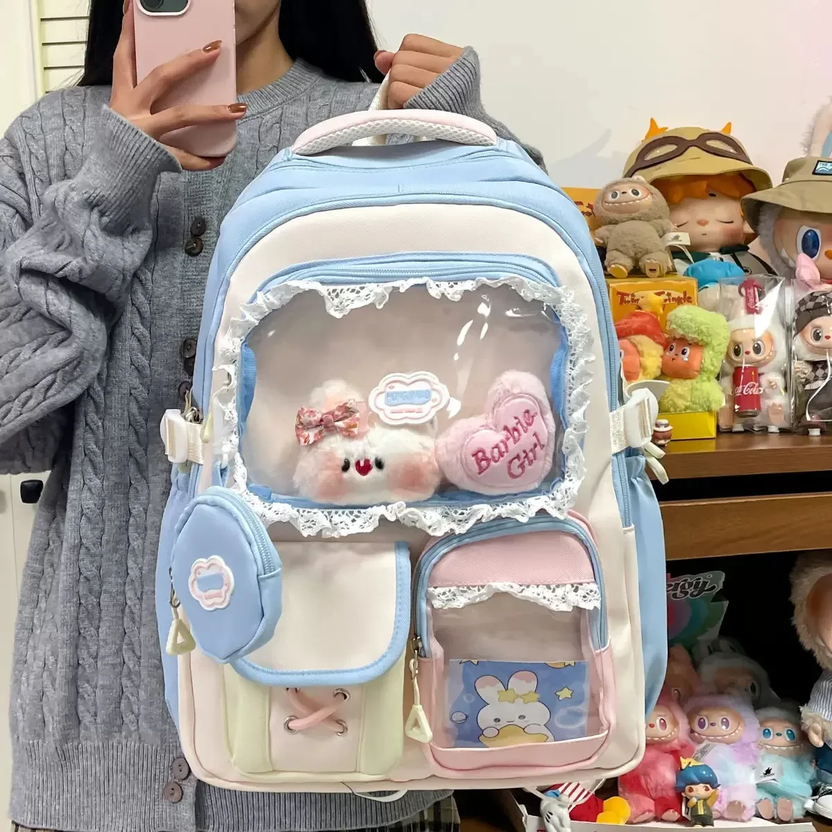 Nouveau sac à dos Ita Y2K mignon avec porte-monnaie, sac à dos transparent grande capacité pour étudiantes, idéal pour l'école, l'université et les activités de plein air