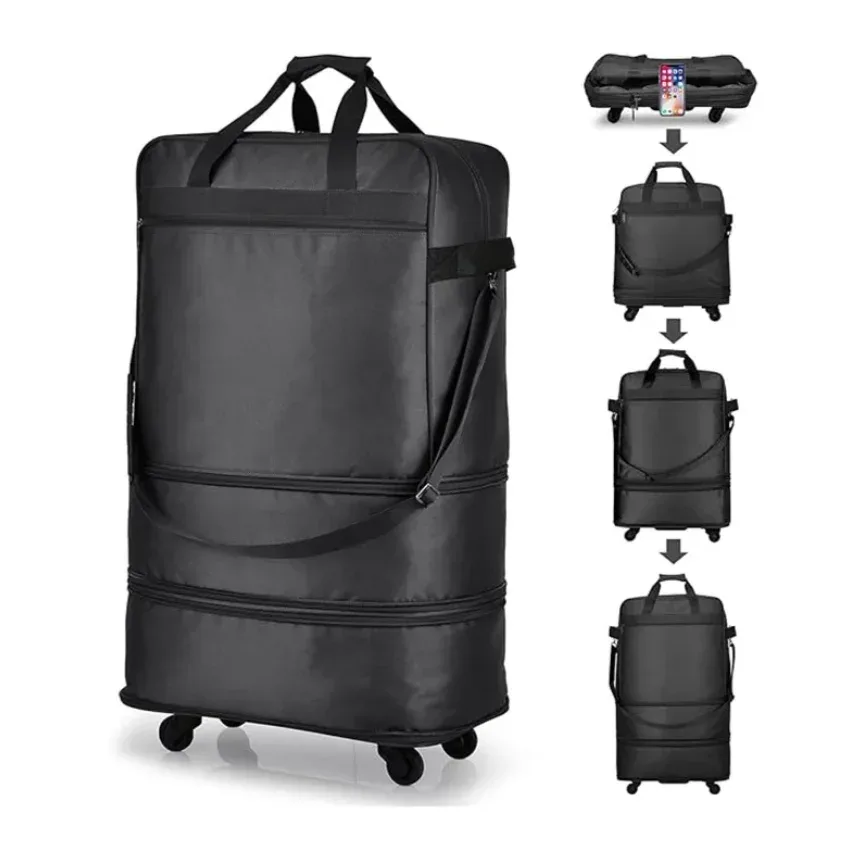 sac voyage sac voyage pu doux noir pliable roulettes poignée arrière fermeture éclair étanche capacité grande