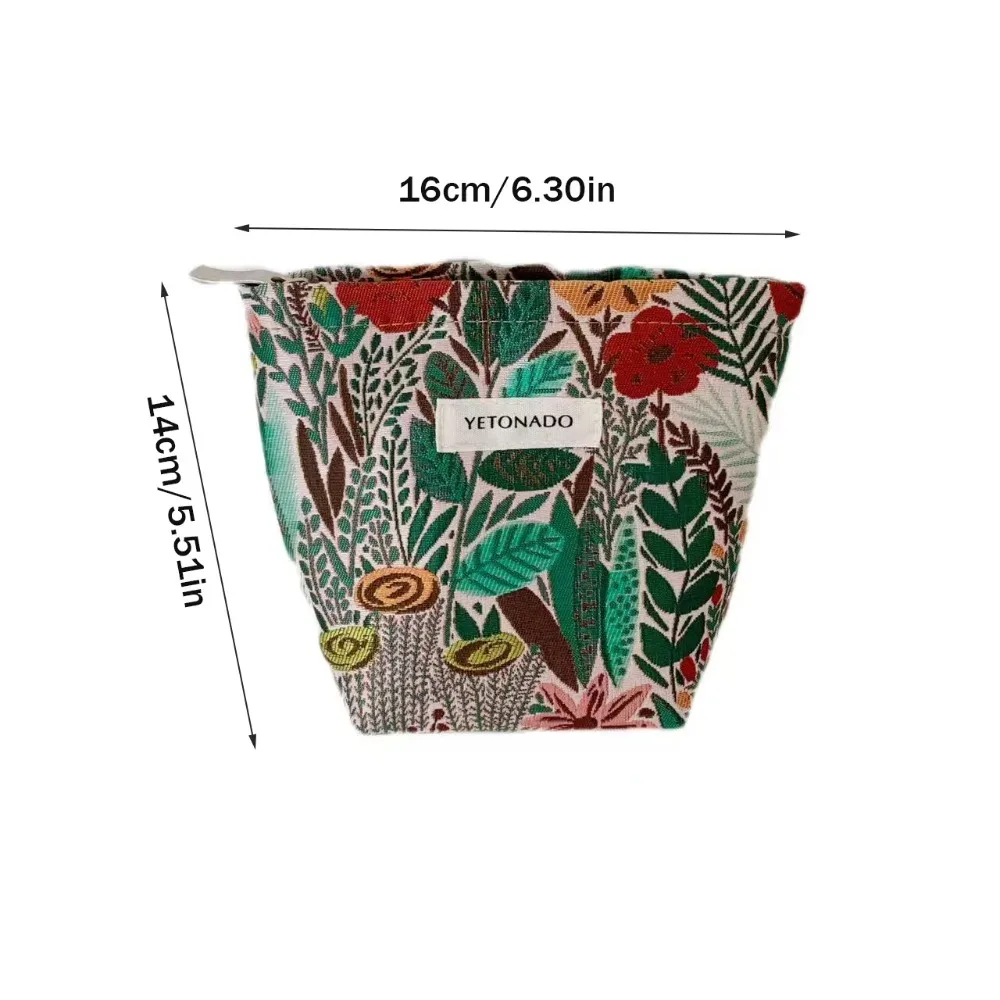 pochette en toile de polyester à motif floral, fermeture éclair, pochette de rangement cosmétique portable grande capacité