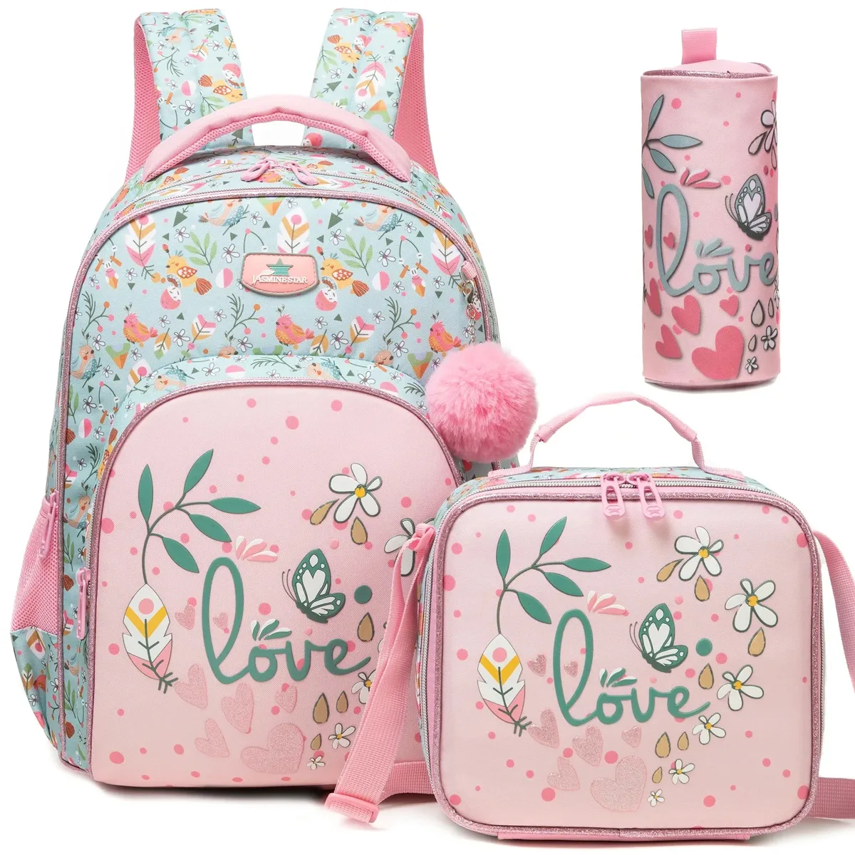 3 pièces sac à dos pour enfants fleur filles bookbag ensemble avec boîte à déjeuner primaire collège sac à dos pour voyage retour à l'école approvisionnement