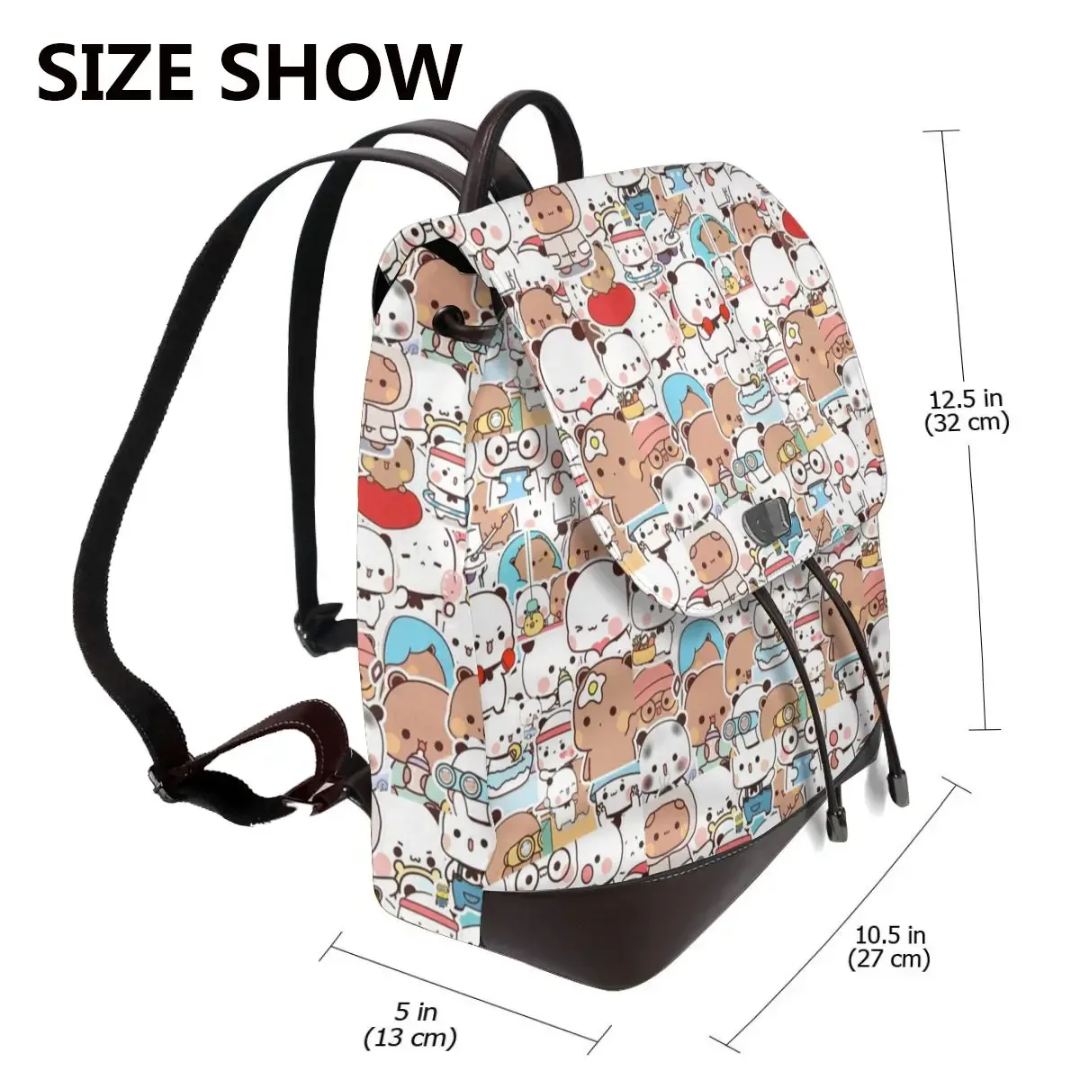 sac dos polyester personnages mignons bleu rose format rectangulaire poignées cuir brun usage voyage grande capacité