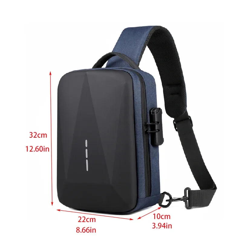 sacs de poitrine antivol à serrure à combinaison avec port de chargement usb, sac à bandoulière de mode pour hommes d'affaires, sac à bandoulière de rangement de voyage