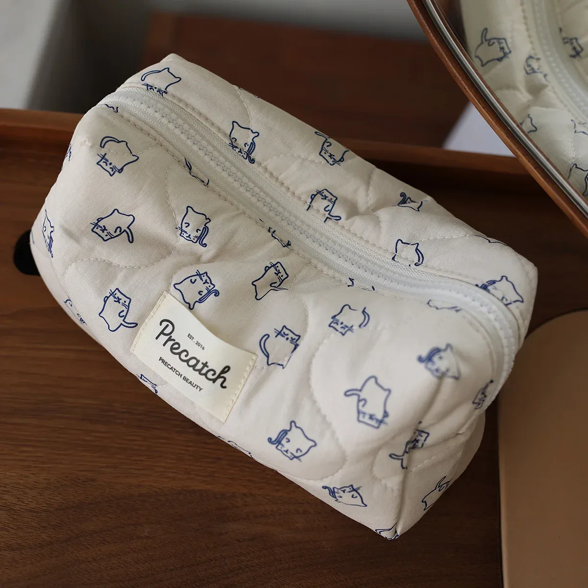 sac de rangement mignon en tissu pour chaton peint à la main, trousse de toilette portable de voyage, trousse de maquillage pour femme