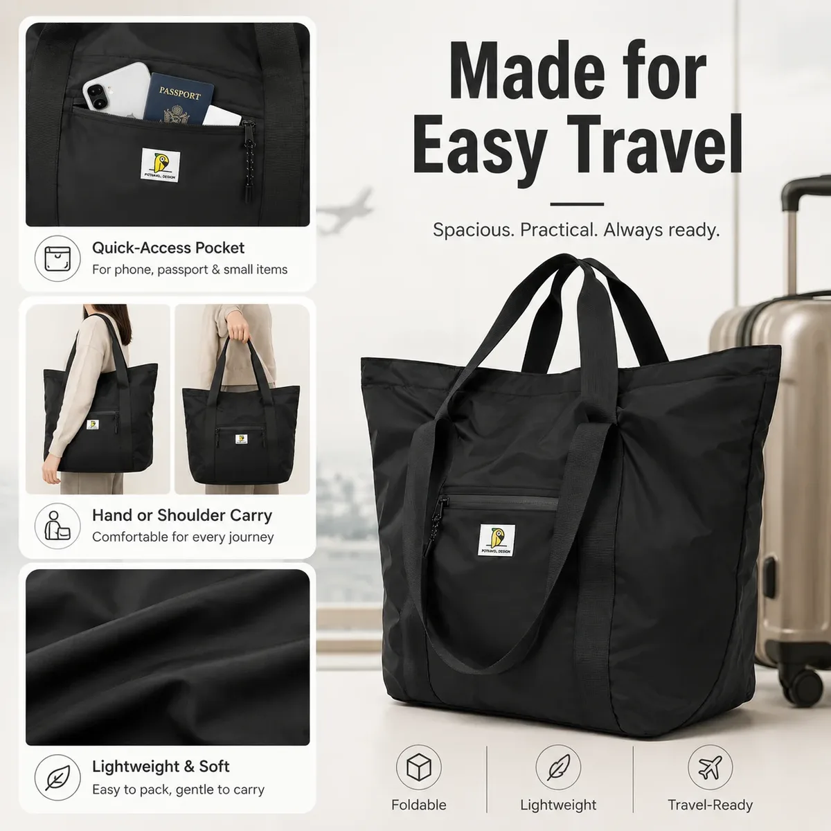 sac de voyage pliable grande capacité, imperméable et léger, sac à main, sac de sport, sac de week-end, sac à bandoulière pour hommes