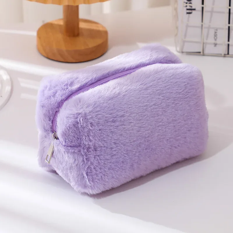sac de maquillage en peluche grande capacité avec fermeture éclair, pochette portable pour voyage, organisateur de toilette pour femmes et filles, rangement quotidien en extérieur