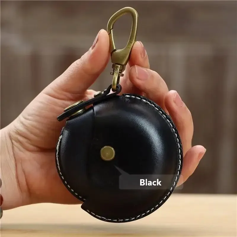 sacs de rangement artisanaux, petits sacs ronds en cuir véritable, étuis portables et créatifs pour écouteurs bluetooth, boîtes cadeaux haut de gamme