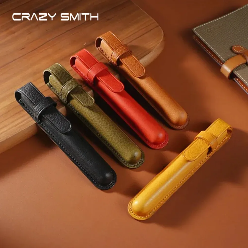 crazysmith étui à stylos en cuir fait main, porte-stylo, housse de protection, étui en cuir de vachette pour stylo-plume, accessoires pour stylos