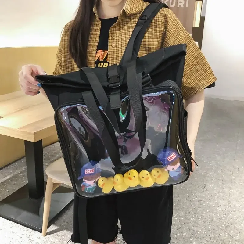 sacs ita en nylon de style japonais pour femmes, sac à dos d'école à fenêtre transparente, grande capacité, affichage de broches, sac à bandoulière de voyage extérieur itabag