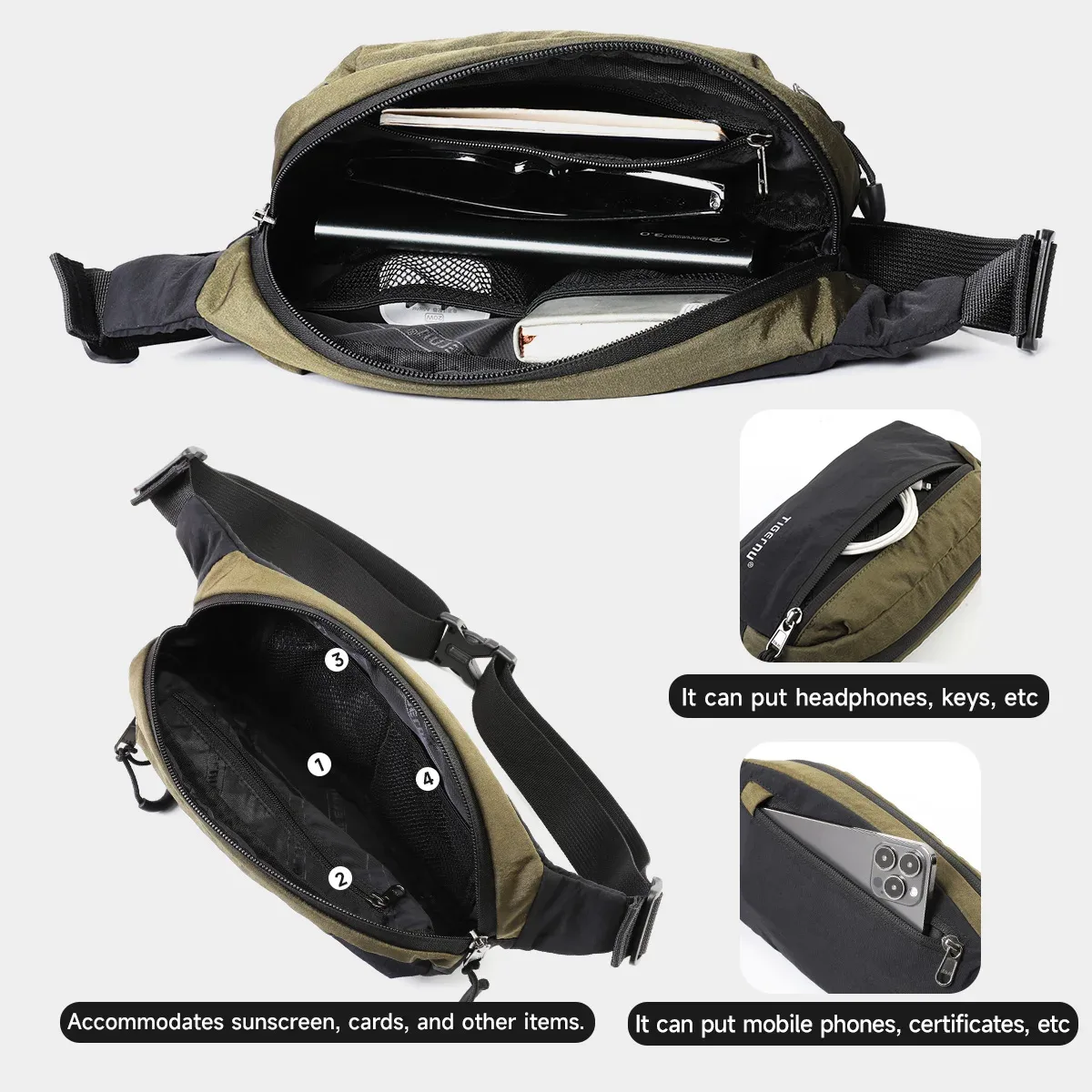 tigernu nouveau sac bandoulière léger pour hommes, sac de poitrine étanche, sac de ceinture multi-usages pour homme