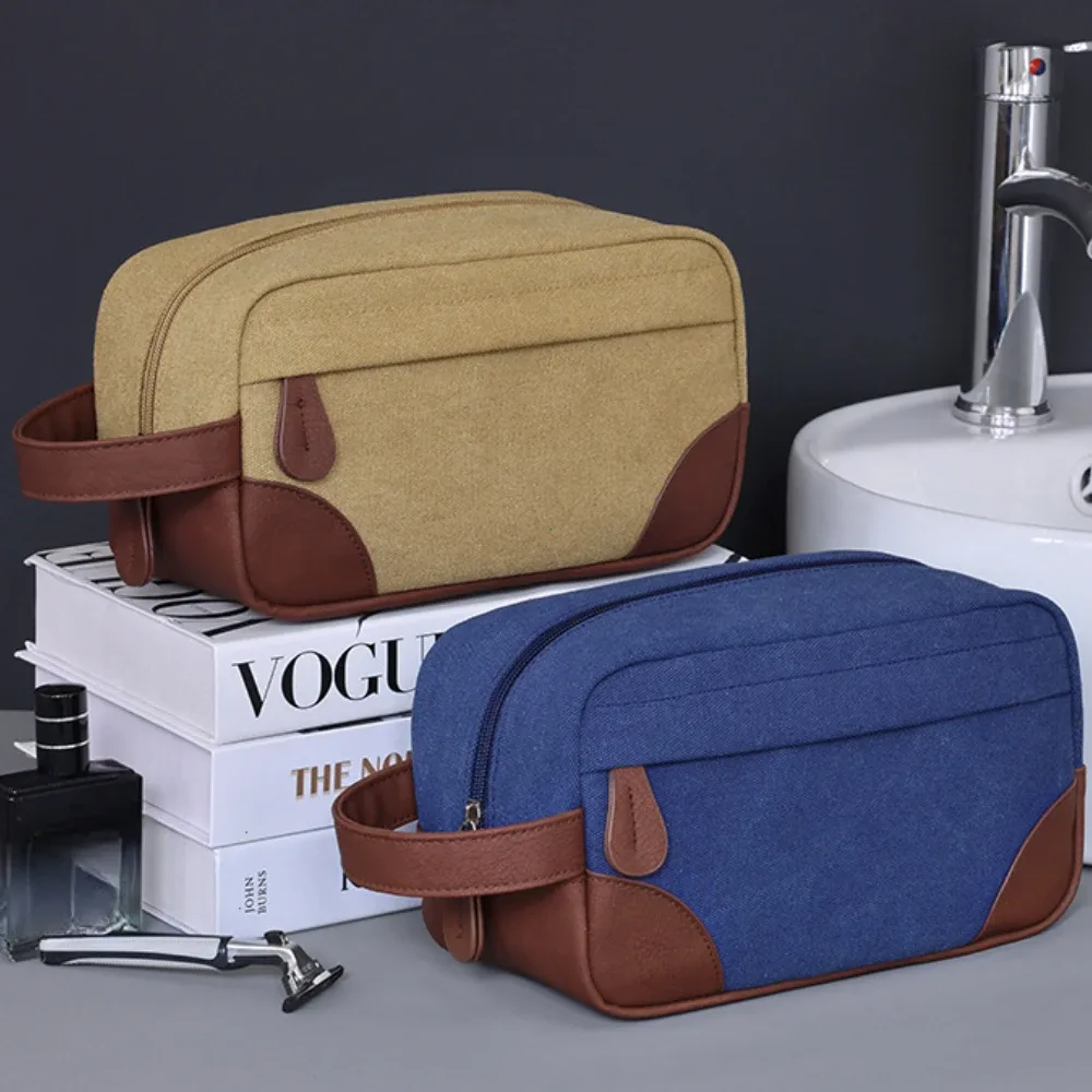 toile de cuir de grande capacité pour hommes et femmes, lavage, rasage, rangement de toilette, maquillage étanche, organisateur de voyage, sac à cosmétiques rétro 2025