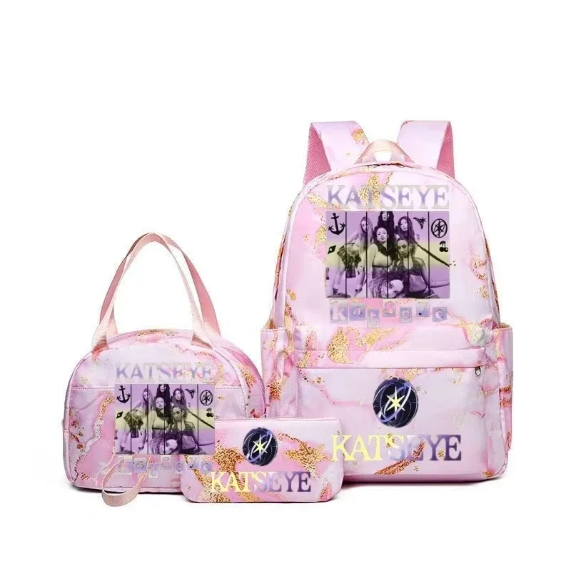 sac à dos grande capacité imprimé katseye amusant, léger, pour l'école, les voyages, décontracté, pour femmes et filles, avec compartiment pour stylos et sac à déjeuner