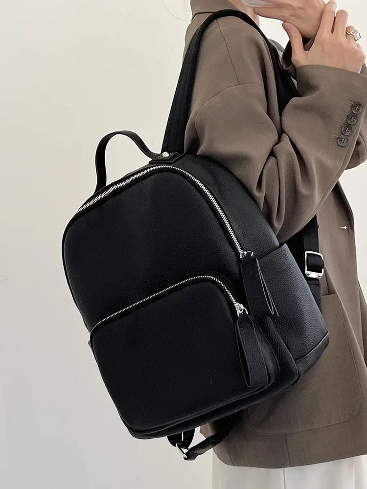 sac à dos en cuir de vachette première couche pour femme, grand sac de voyage pour femme, design tendance, sac d'école pour ordinateur portable, cartable universitaire pour femme