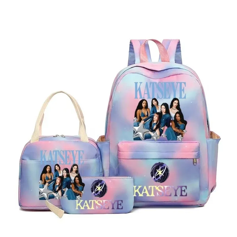 nouveaux sacs à dos katseye à imprimé amusant, 3 pièces/ensemble, sac d'école pour étudiants, sac de voyage pour adolescentes et garçons, sacs à lunch, sac à dos