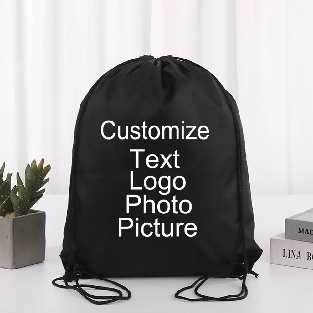 sac à dos de cyclisme avec logo/texte/nom personnalisé, sac à chaussures à cordon de serrage pour vêtements, ceinture étanche, sac de sport portable en nylon