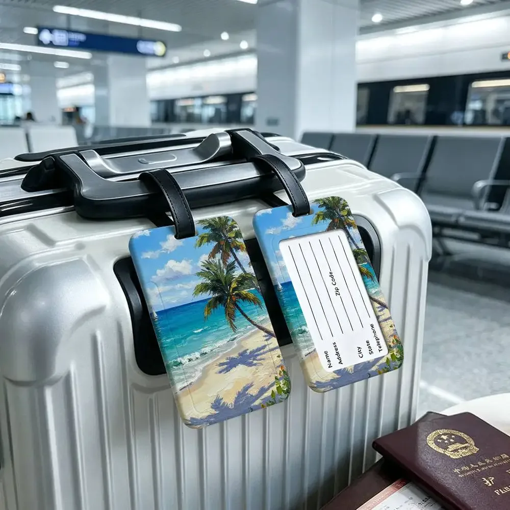 étiquette de bagage en pvc avec carte d'informations, motif mer, océan, bateau, art mural, étiquette anti-perte pour valise, sac à dos, accessoire de voyage