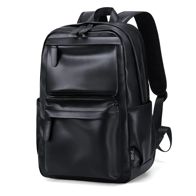 golf-sac à dos en cuir pour homme, sac à dos d'affaires, sac pour ordinateur portable 15 6 pouces, élégant, noir, étanche, multi-compartiments