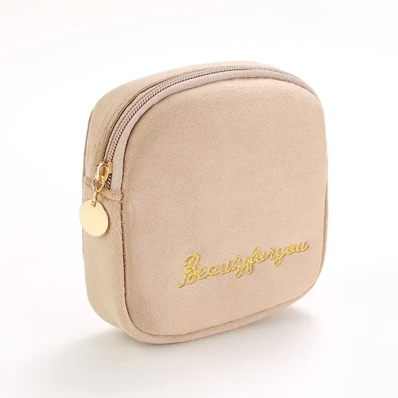 trousse de maquillage en peluche, trousse à cosmétiques pour femmes, grande trousse de toilette de voyage de couleur unie à fermeture éclair, pochette de lavage de beauté
